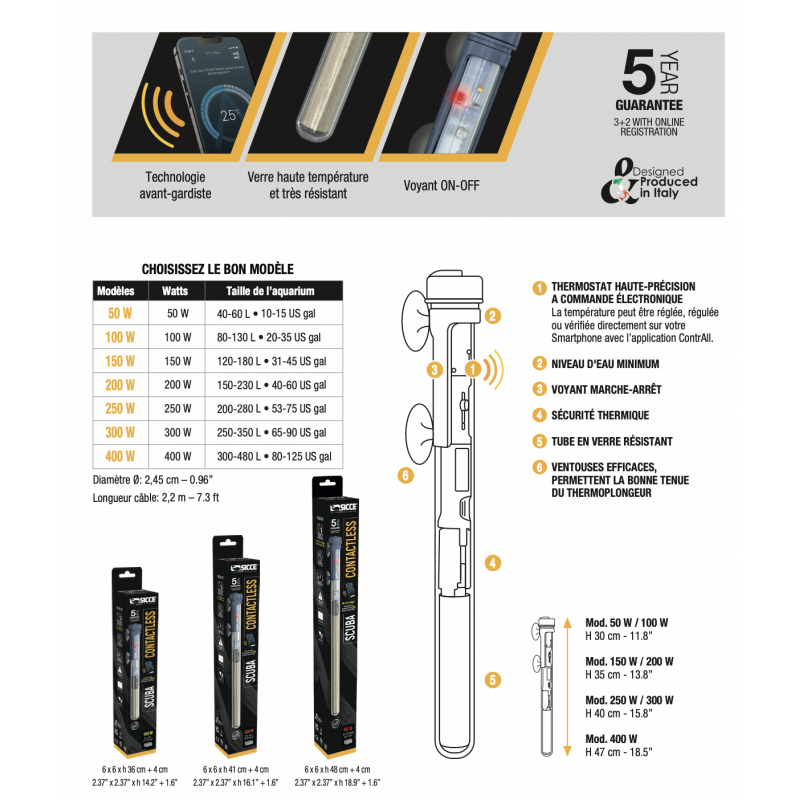 SICCE Scuba Contactless 100 W – Chauffage pour Aquarium